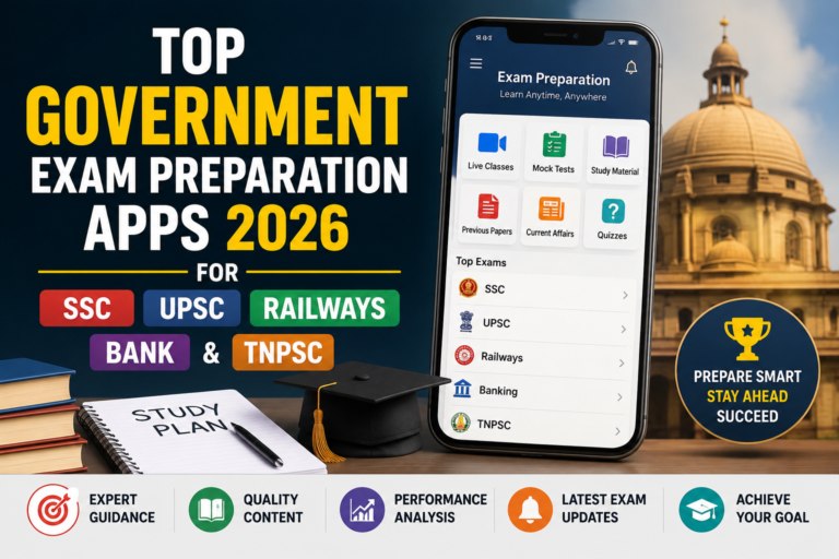 Top Government Exam Preparation Apps 2026 for SSC, UPSC, Railways, Bank & TNPSC Top Government Exam Preparation Apps 2026 for SSC, UPSC, Railways, Bank & TNPSC